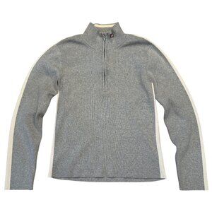 VTG Y2K Polo Jeans Co Ralph Lauren Quarter Zip Ribbed Sweater Gray White Stripes